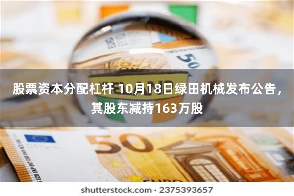 股票资本分配杠杆 10月18日绿田机械发布公告，其股东减持163万股